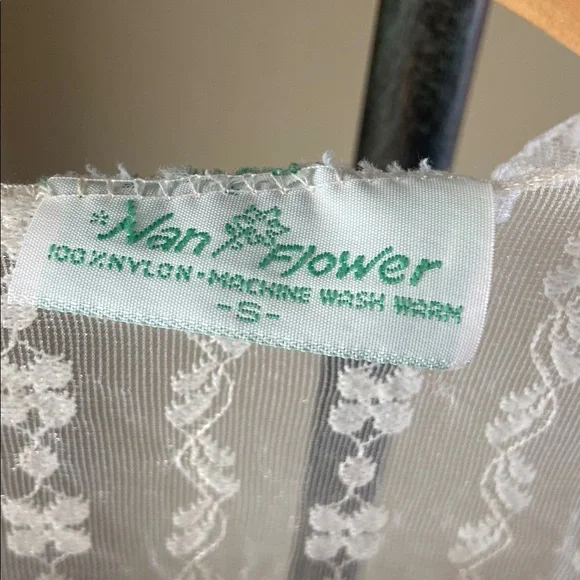 Nan Flower Vintage Sheer Nylon Robe Floral Lace  Lingerie White Sz S - Picture 2 of 7